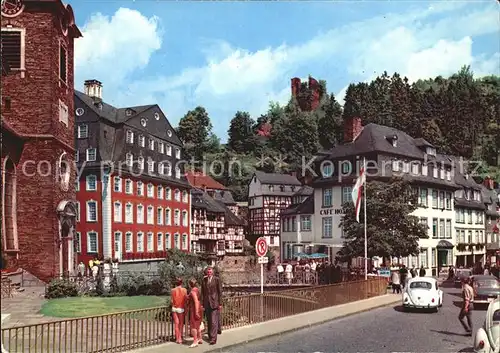 Monschau Partie an der Rurbruecke mit rotem Haus Kat. Monschau