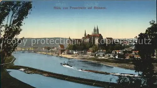 Meissen Elbe Sachsen Blick von Proschwitz Kat. Meissen