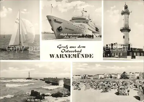 Warnemuende Ostseebad Mole Strand Leuchtturm Kat. Rostock