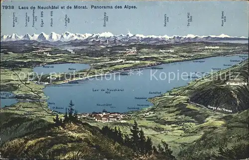 Lac de Neuchatel et de Morat Panorama des Alpes Kat. Neuchatel