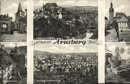 Arnsberg Westfalen Hirschberge Tor Schlossberg Glockenturm Am gruenen Turm Neustadt und Regierung Schlossruine Kat. Arnsberg