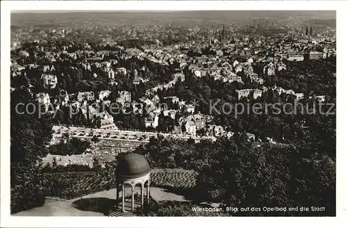 Wiesbaden Blick auf das Opelbad und die Stadt Kat. Wiesbaden