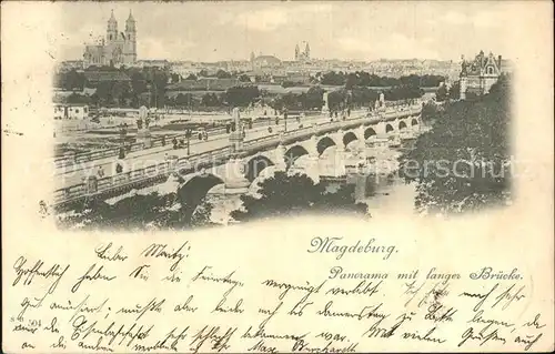 Magdeburg Panorama mit langer Bruecke Kirche Kat. Magdeburg