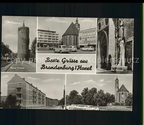 Brandenburg Havel Plauer Torturm Marktplatz Kirche Roland Statue Wohnblocks Kat. Brandenburg