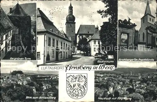 Arnsberg Westfalen Am gruenen Turm Glockenturm Hirschberger Tor Propsteikirche Schlossberg Neustadt mit Regierung Kat. Arnsberg