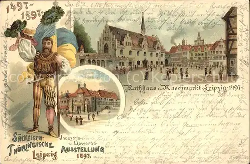 Ausstellung Industrie Gewerbe Leipzig 1897 Nr.9 Rathaus Naschmarkt  Kat. Leipzig