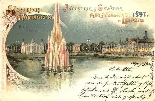 Ausstellung Industrie Gewerbe Leipzig 1897 Nr. 11 Saechsisch Thueringische Licht Fontaine Kat. Leipzig