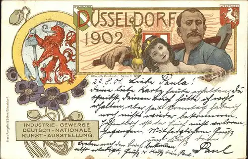 Ausstellung Industrie Gewerbe Kunst Duesseldorf 1902  Hammer Anker Blumen Pinsel Kat. Duesseldorf