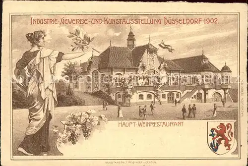 Ausstellung Industrie Gewerbe Kunst Duesseldorf 1902  Haupt Weinrestaurant Wappen  Kat. Duesseldorf