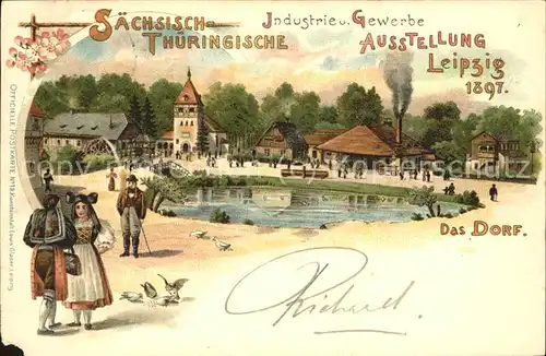 Ausstellung Industrie Gewerbe Leipzig 1897 Saechsisch Thueringerische Das Dorf Tracht Kat. Leipzig