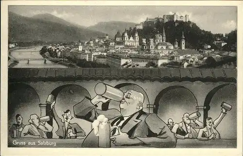 Salzburg Oesterreich Biertrinker Karikatur Kat. Salzburg