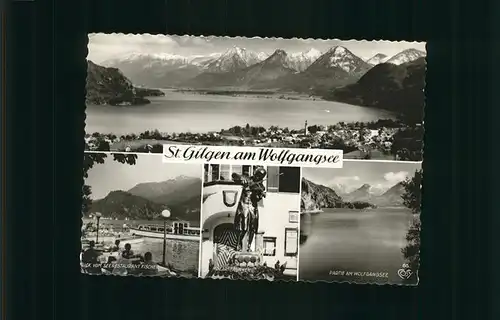 St Gilgen Salzkammergut Panorama mit Alpenblick Mozartbrunnen Terrasse Seerestaurant Fischer / St Gilgen Wolfgangsee /Salzburg Umgebung