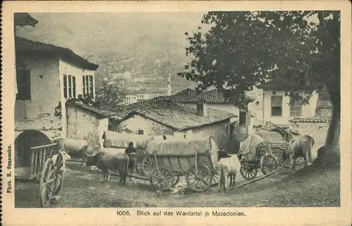 Mazedonien Blick auf das Wardartal Ochsenkarren Kat. Mazedonien