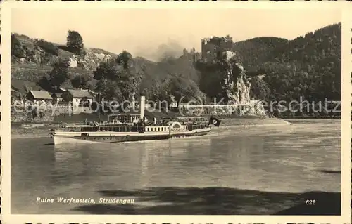 Strudengau Donau Ruine Werfenstein u.Ausflugsschiff Kat. 