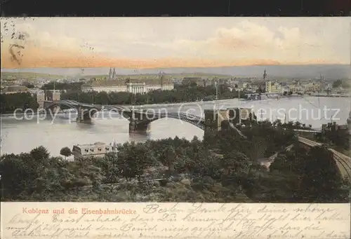 Koblenz Rhein Panorama mit Eisenbahnbruecke / Koblenz /Koblenz Stadtkreis