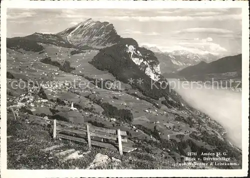 Amden SG Panorama Blick von Durchschlaege auf Walensee und Leistkamm Kat. Amden