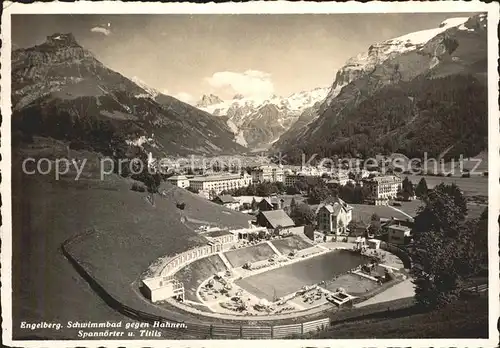 Engelberg OW Schwimmbad mit Hahnen Spannoerter und Titlis Kat. Engelberg