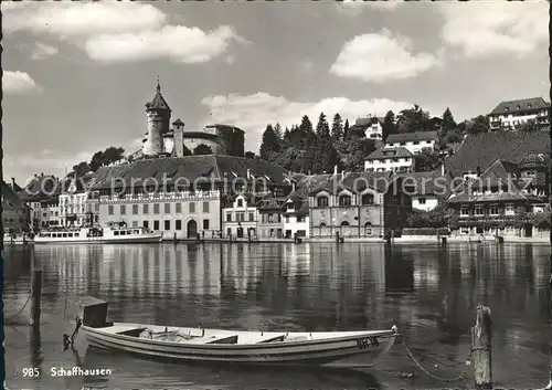 Schaffhausen SH Rheinpartie mit Festung Munot Wahrzeichen Boot Kat. Schaffhausen