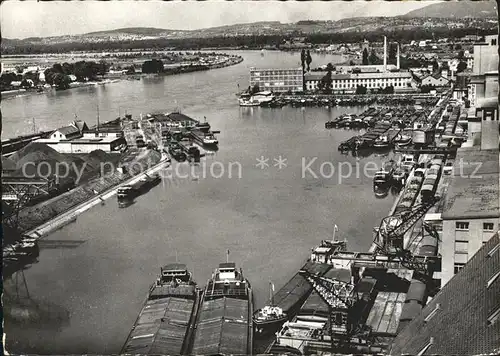 Basel BS Teilansicht des Rheinhafens Frachtschiffe Kat. Basel