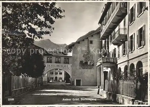 Andeer GR Dorfeingang mit Hotel Fravi Kat. Andeer