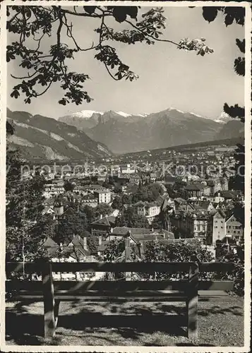 Chur GR Blick vom Rosenhuegel auf Obertor und Falknis Kat. Chur