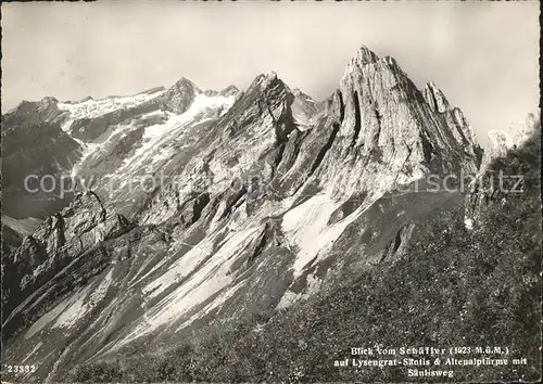 Saentis AR Blick vom Schaefler auf Lysengrat Saentisweg Kat. Saentis