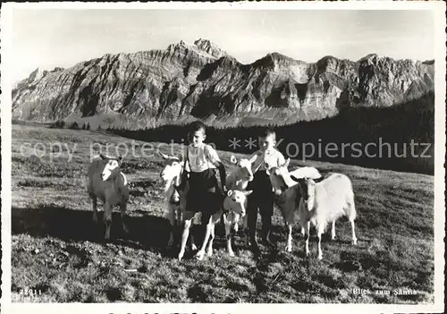 Urnaesch AR Gasthaus Hochalp Kinder mit Ziegen Kat. Urnaesch