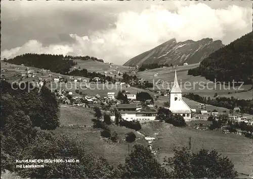 Amden SG Ortsansicht mit Kirche Blick zum Leistkamm Kat. Amden