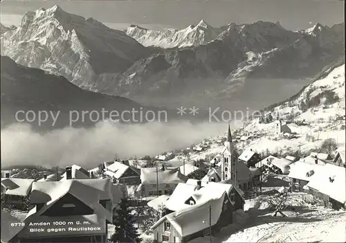 Amden SG Ortsansicht mit Kirche Rautistock Alpenpanorama Kat. Amden