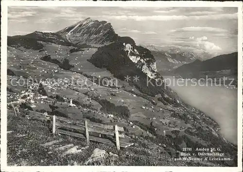 Amden SG Panorama Blick von Durchschlaege auf Walensee und Leistkamm Kat. Amden