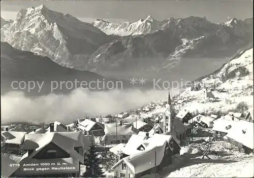 Amden SG Ortsansicht mit Kirche Nebelmeer Rautistock Alpenpanorama Kat. Amden