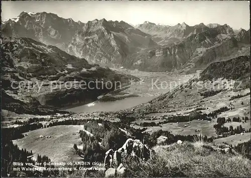 Amden SG Panorama Blick von Gulmenalp Walensee Kerenzerberg Glarneralpen Kat. Amden