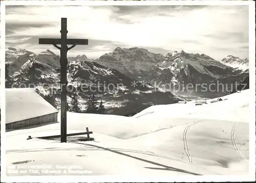 Amden SG Amdenerhoehe Geudighuette Kreuz Alpenpanorama Kat. Amden