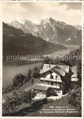 Amden SG Erholungsheim Bellevue Walensee Glaernisch Rautispitze Alpenpanorama Kat. Amden