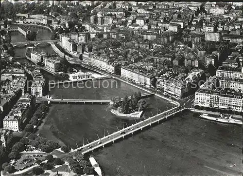 Geneve GE Ile Rousseau et les ponts Vue aerienne Kat. Geneve