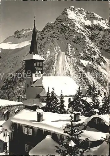 Arosa GR Dorfkirche verschneit Kat. Arosa