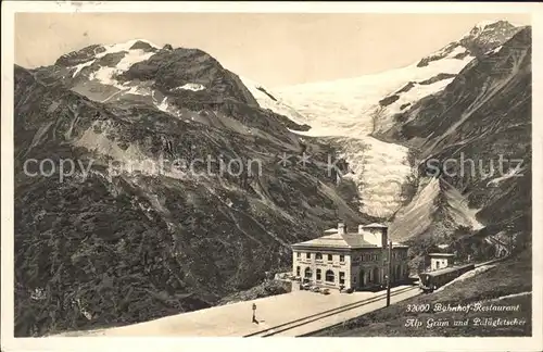 Berninabahn Bahnhof Restaurant Alp Gruem und Paluegletscher Kat. Eisenbahn