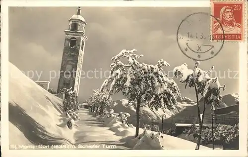 St Moritz GR Dorf Schiefer Turm Kat. St Moritz