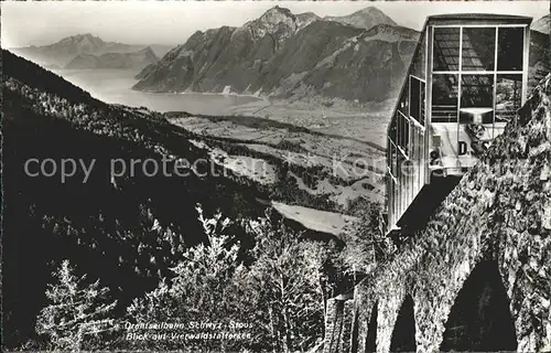 Stoos SZ Drahtseilbahn Schwyz Stoos mit Vierwaldstaettersee Kat. Stoos