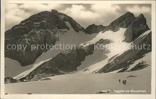 Saentis AR Gipfel Hotel mit Blauschnee Wanderer Kat. Saentis