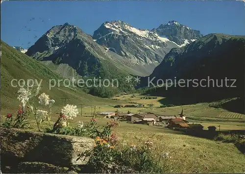 Sertig Doerfli mit Mittagshorn Plattenflue und Hoch Ducan Kat. Sertigpass