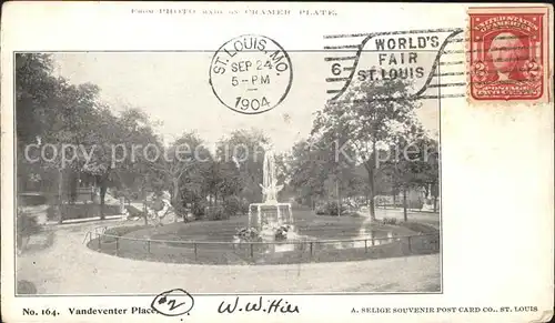 Saint Louis Missouri Vandeventer Place Fountain Stempel auf AK Kat. United States