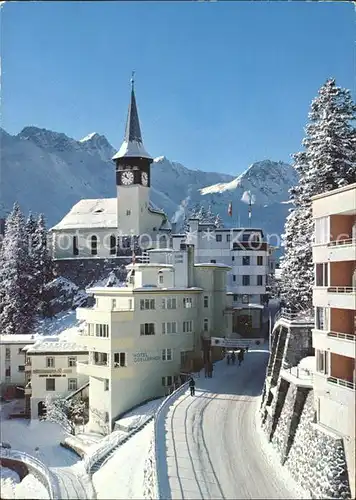 Arosa GR Dorfkirche mit Etzhorn und Rothorn Kat. Arosa