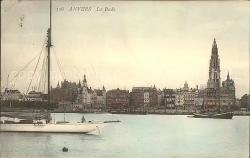 Anvers Antwerpen La Rade Voilier Eglise Kat. 