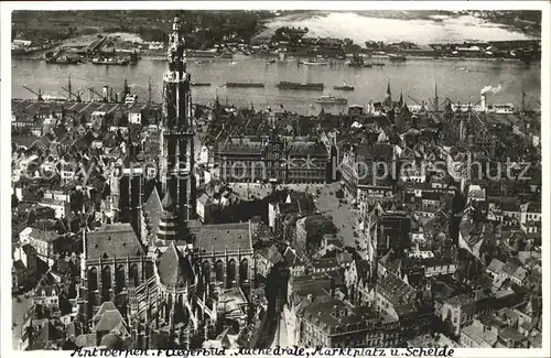 Antwerpen Anvers Kathedrale Marktplatz Schelde Fliegeraufnahme Kat. 