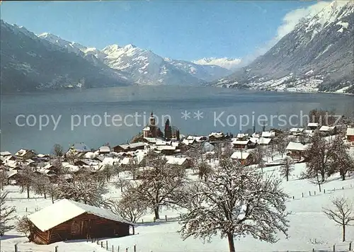 Brienz BE Kirche mit Sulegg und Schwalmern Kat. Brienz