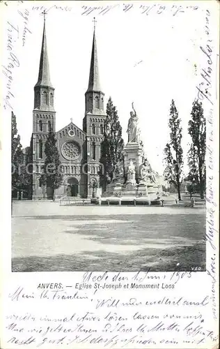 Anvers Antwerpen Eglise Saint Joseph et Monument Loos Statue Kat. 