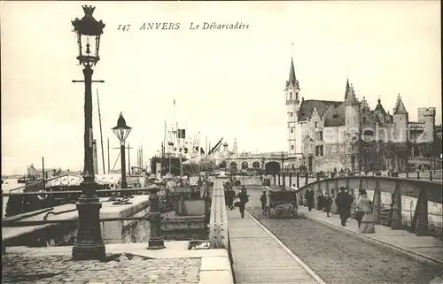 Anvers Antwerpen Debarcadere et le Steen ancien Chateau Kat. 