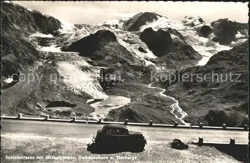 Sustenstrasse mit Steingletscher Gwaechtenhorn und Tierberge Kat. Susten