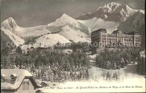 Caux VD en hiver Le Grand Hotel les Rochers de Naye et la Dent de Jaman Kat. Caux